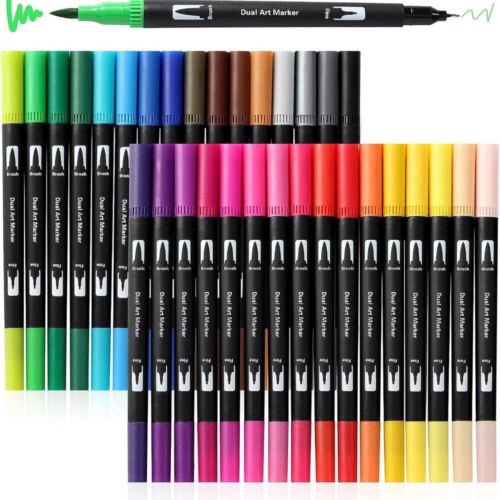 32 Dual Tip Brush Pens • No-Bleed Coloring & Journaling Markers
